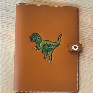 Coach Brown Leather Notebook Cover with Rexy (Dinosaur Design)